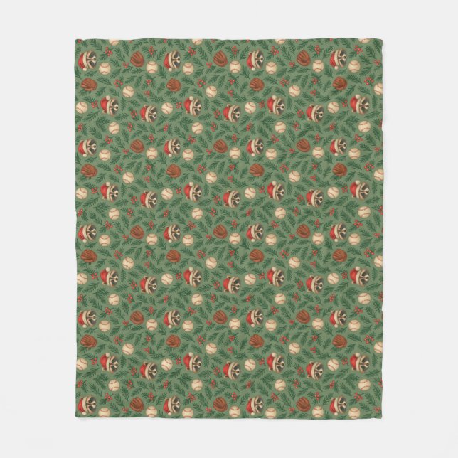 Ho-Ho-Home Run Raccoon Holiday Pattern Throw Blank Fleecefilt (Framsidan)