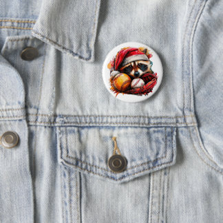 Ho-Ho-Home Run Raccoon Pin Button Knapp