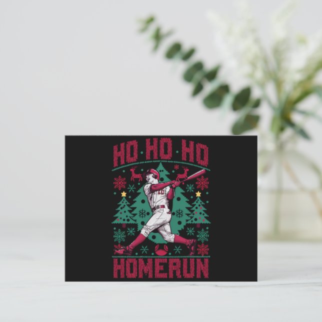 Ho Ho Homerun Baseball Ugly jul Sweater Helg Vykort (Stående Fram)