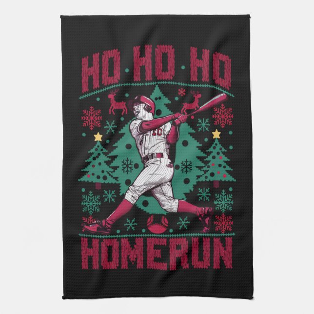 Ho Ho Homerun Baseball Ugly jul Sweater Kökshandduk (Vertikal)