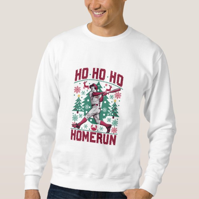 Ho Ho Homerun Baseball Ugly jul Sweater Lång Ärmad Tröja (Framsida)