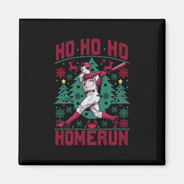 Ho Ho Homerun Baseball Ugly jul Sweater Magnet (Framsidan)