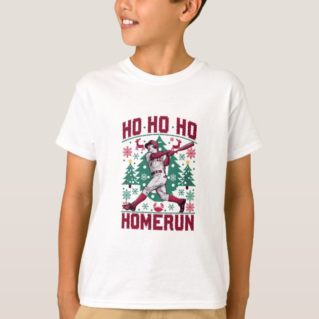 Ho Ho Homerun Baseball Ugly jul Sweater T Shirt (Framsida)