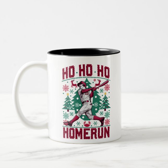 Ho Ho Homerun Baseball Ugly jul Sweater Två-Tonad Mugg (Vänster)