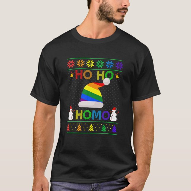 Ho Ho Homo Gay jul HGBT Rainbow Santa Hat Ug T Shirt (Framsida)