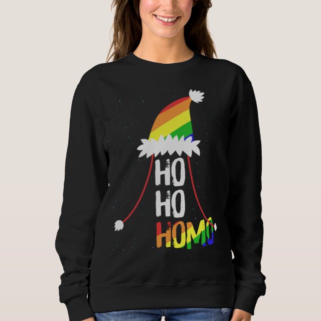 Ho Ho Homo Girls Santa Hat-Pridet Fl T Shirt (Framsida)