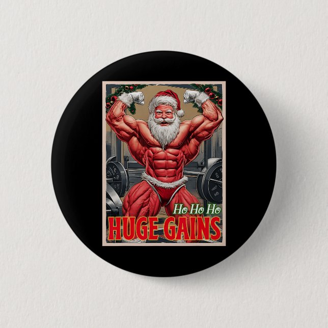 Ho Ho Huge Gains Pumping Bodybyggder Santa Christm Knapp (Framsida)