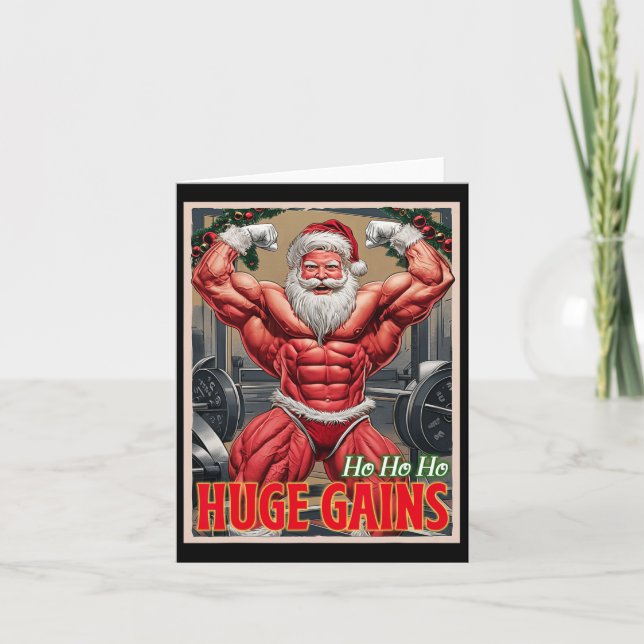 Ho Ho Huge Gains Pumping Bodybyggder Santa Christm Kort (Framsida)