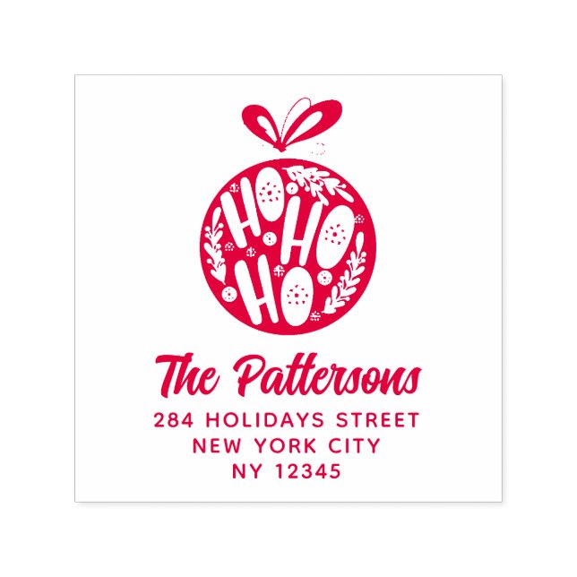 Ho Ho Jul Bauble Namn Returadress Självfärgande Stämpel (Design)