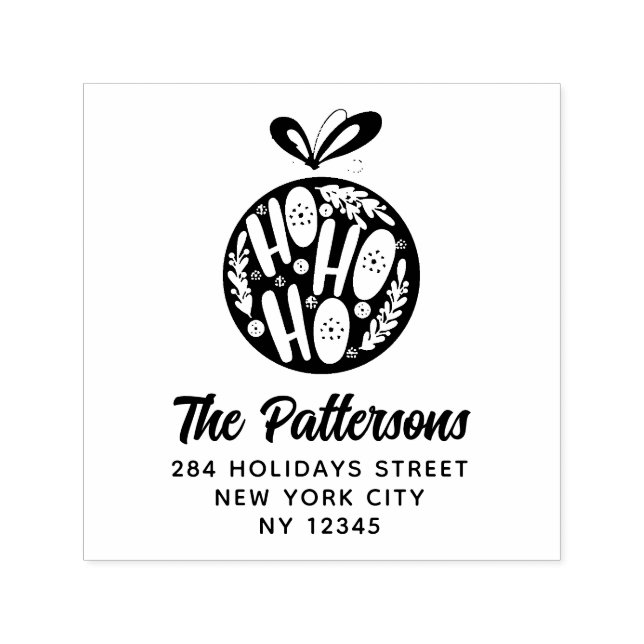 Ho Ho Jul Bauble Namn Returadress Självfärgande Stämpel (Design)