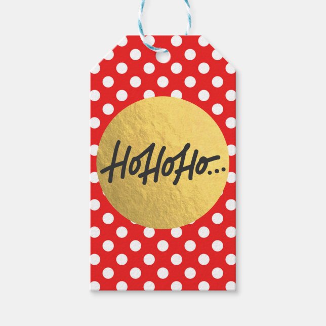 HO HO Jul Helgdag Red White Polka dots Presentetikett (Framsidan)