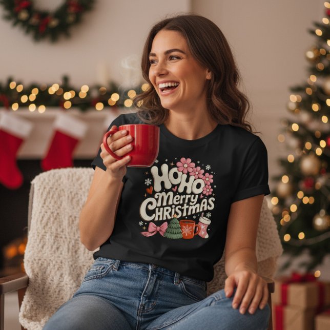 Ho Ho Merry Christmas Trees Festive Coquette Girly T Shirt (Skapare uppladdad)