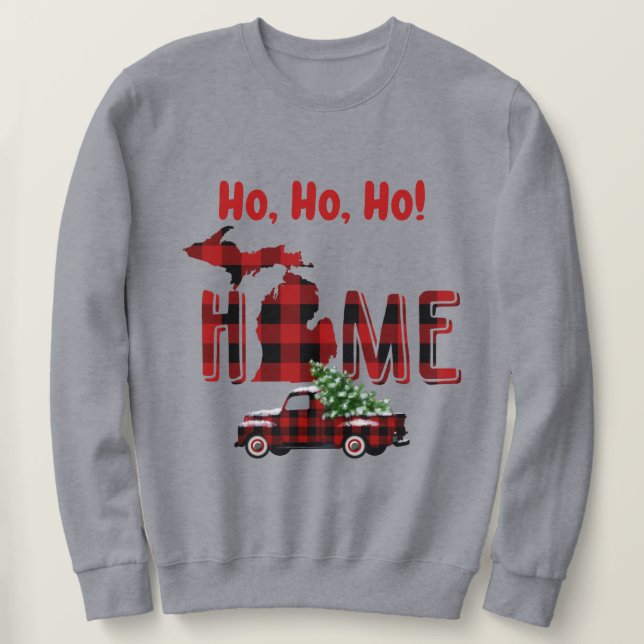 Ho, Ho! Michigan är Home Play Pickupare Lastbil Lång Ärmad Tröja (Design framsida)