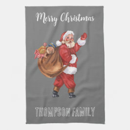Ho ho Monogrammed Loely-familjen namn Santa Red Kökshandduk