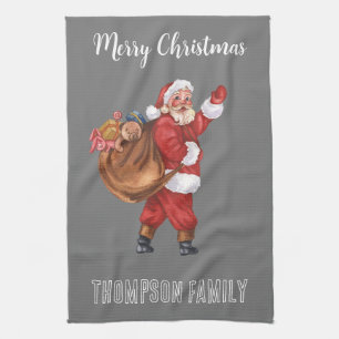 Ho ho Monogrammed Loely-familjen namn Santa Red Kökshandduk