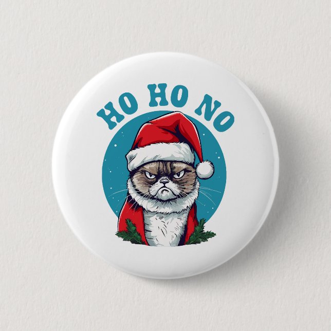 Ho ho nej - rolig grinig jul tomte katt knapp (Framsida)