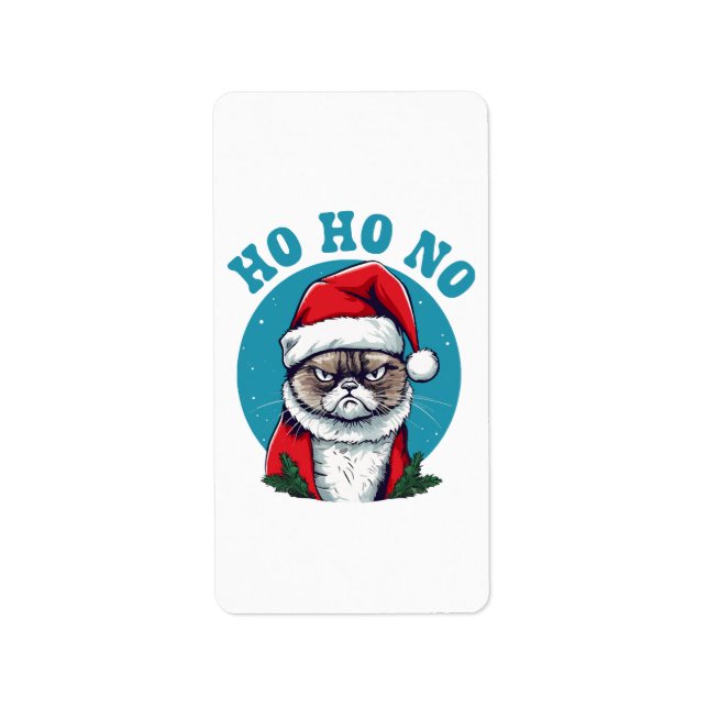 Ho ho nej - rolig grinig tomte katt adressetikett (Framsidan)