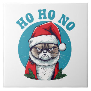 Ho ho nej - rolig grinig tomte katt kakelplatta