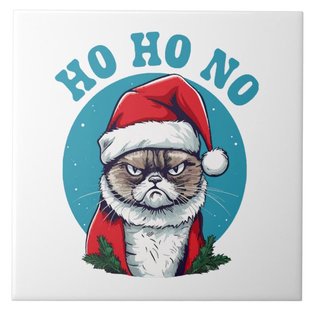 Ho ho nej - rolig grinig tomte katt kakelplatta (Framsidan)