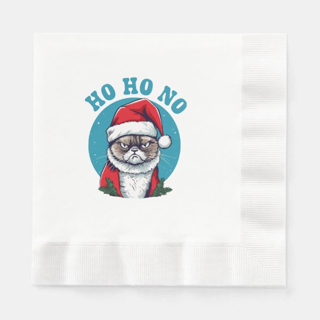 Ho ho nej - rolig grinig tomte katt pappersservett (Framsidan)