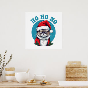 Ho ho nej - rolig grinig tomte katt poster