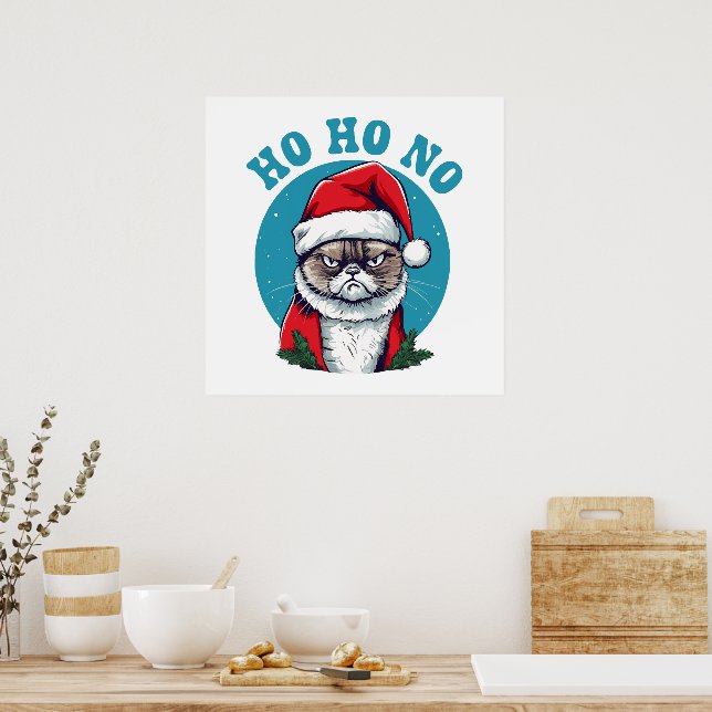 Ho ho nej - rolig grinig tomte katt poster (Kök)