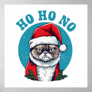 Ho ho nej - rolig grinig tomte katt poster
