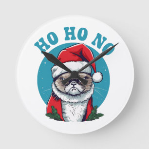 Ho ho nej - rolig grinig tomte katt rund klocka