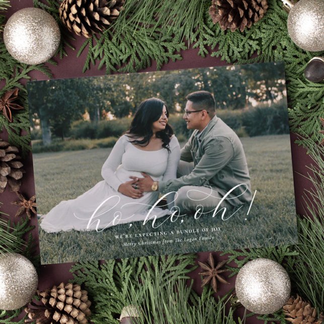 Ho Ho Oh Graviditetsannonsering Jul Julkort (pregnancy announcement christmas card with photo)