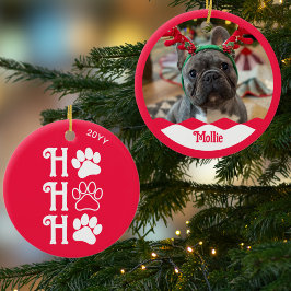 Ho Ho Paw Skriv ut Cute Hund Photo Personlig Red Julgransprydnad Keramik