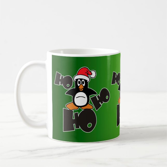 Ho Ho - Penguin - god jul + din backgr Kaffemugg (Vänster)