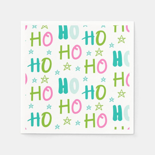 Ho Ho Pink Teal Stars Modern Christmas  Pappersservett (Framsidan)