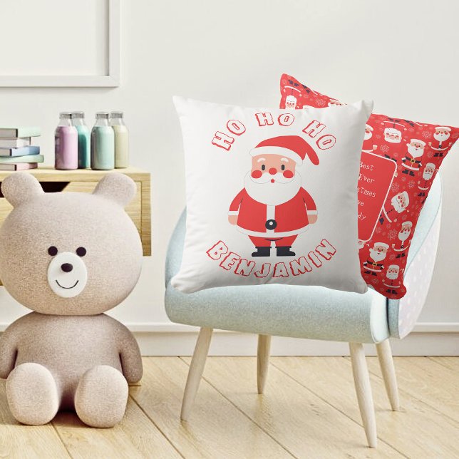 Ho Ho Santa Boys Namn Red Kudde (Front And Back - Kids Playroom)