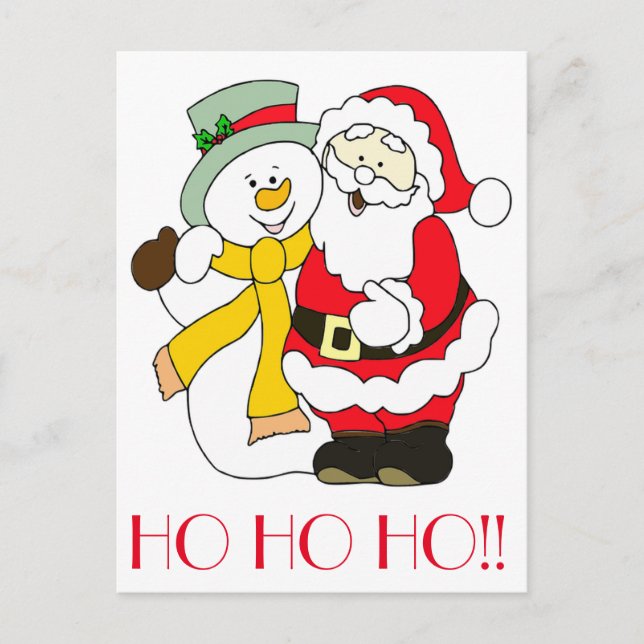 HO HO! Santa och Snögubbe Helg Vykort (Framsida)