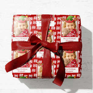 Ho Ho Text Helgdag Mönster w/ Photo Jul Presentpapper