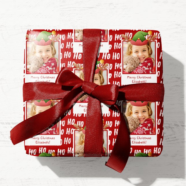Ho Ho Text Helgdag Mönster w/ Photo Jul Presentpapper (Skapare uppladdad)