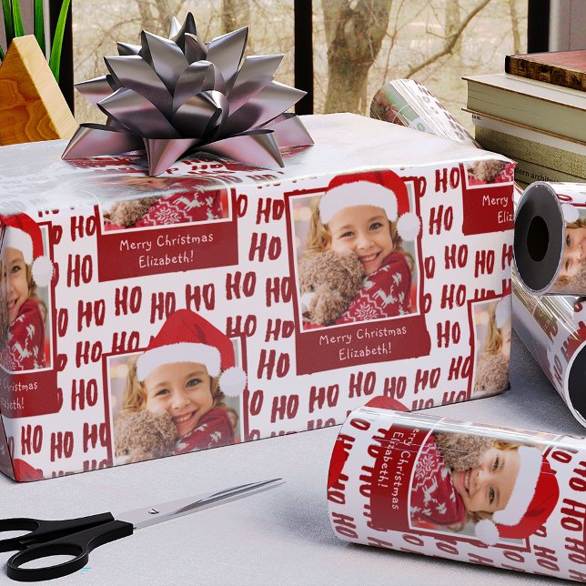 Ho Ho Text Helgdag Mönster w Photo jul v2 Presentpapper (Skapare uppladdad)