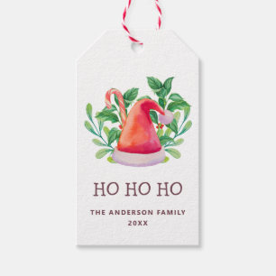 Ho Ho. Vattenfärgad blommigt jul Jultomten Presentetikett