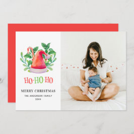 Ho Ho. Vattentärsfärgad blommigt jul. Jultomten Julkort