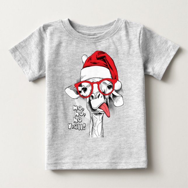 Ho Ho Y'all Giraffe Baby T-Shirt (Framsida)