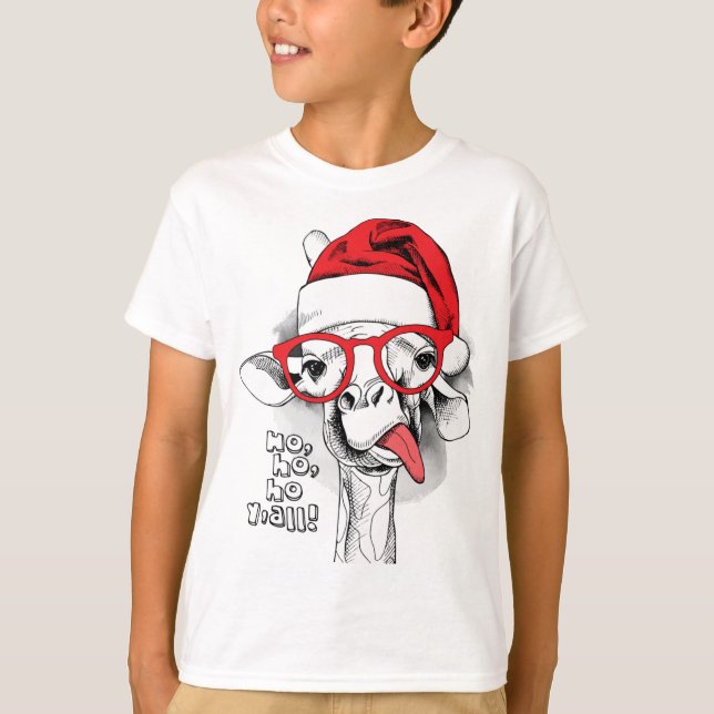 Ho Ho Y'all Giraffe Boys T Shirt (Framsida)