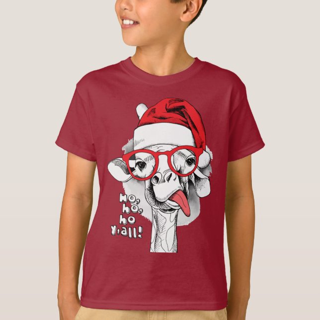 Ho Ho Y'all Giraffe Boys T-Shirt (Framsida)