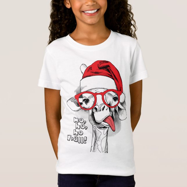 Ho Ho Y'all Giraffe Girls T-Shirt (Framsida)