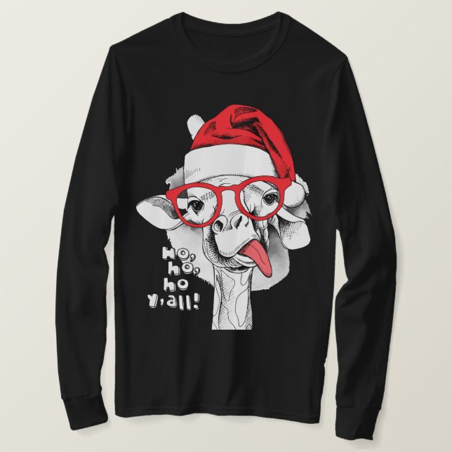 Ho Ho Y'all Giraffe Långärmad T Shirt (Design framsida)