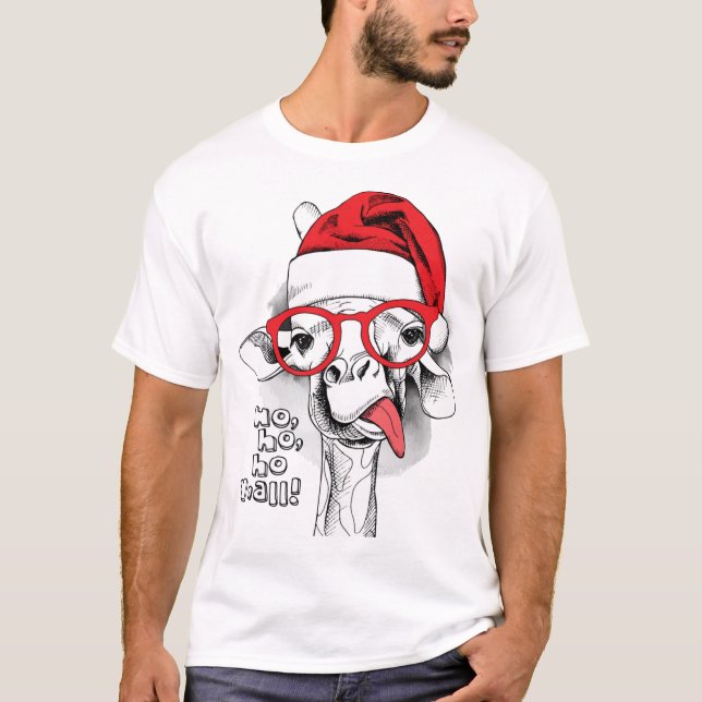 Ho Ho Y'all Giraffe Manar T Shirt (Framsida)