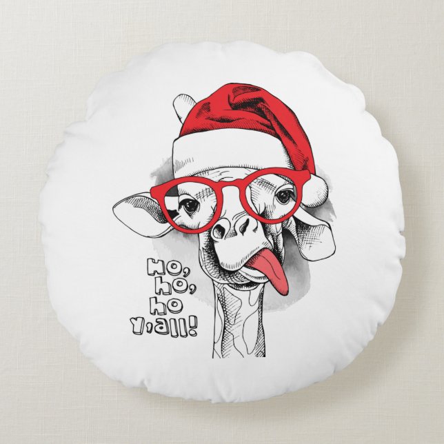 Ho Ho Y'all Giraffe Rund Kudde (Framsidan)