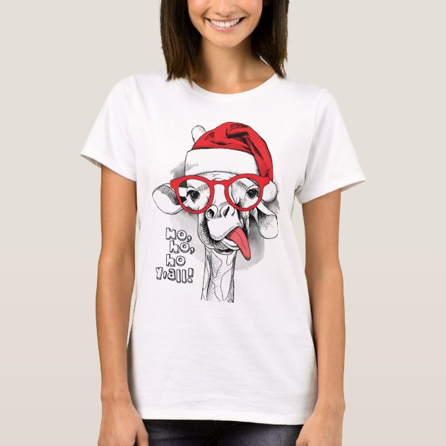 Ho Ho Y'all Giraffe Women T Shirt (Framsida)