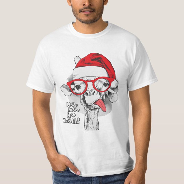 Ho Ho'All, Giraffe Funny julgåva T Shirt (Framsida)