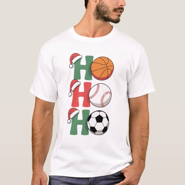 Ho Santa jul Basketboll Baseboll Fotboll Xmas T Shirt (Framsida)