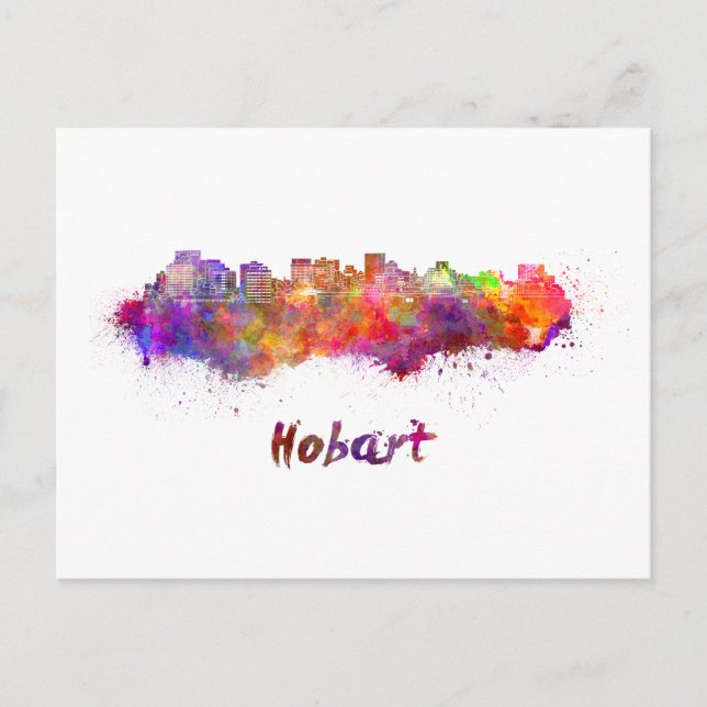 Hobart skyline i vattenfärg vykort (Framsida)
